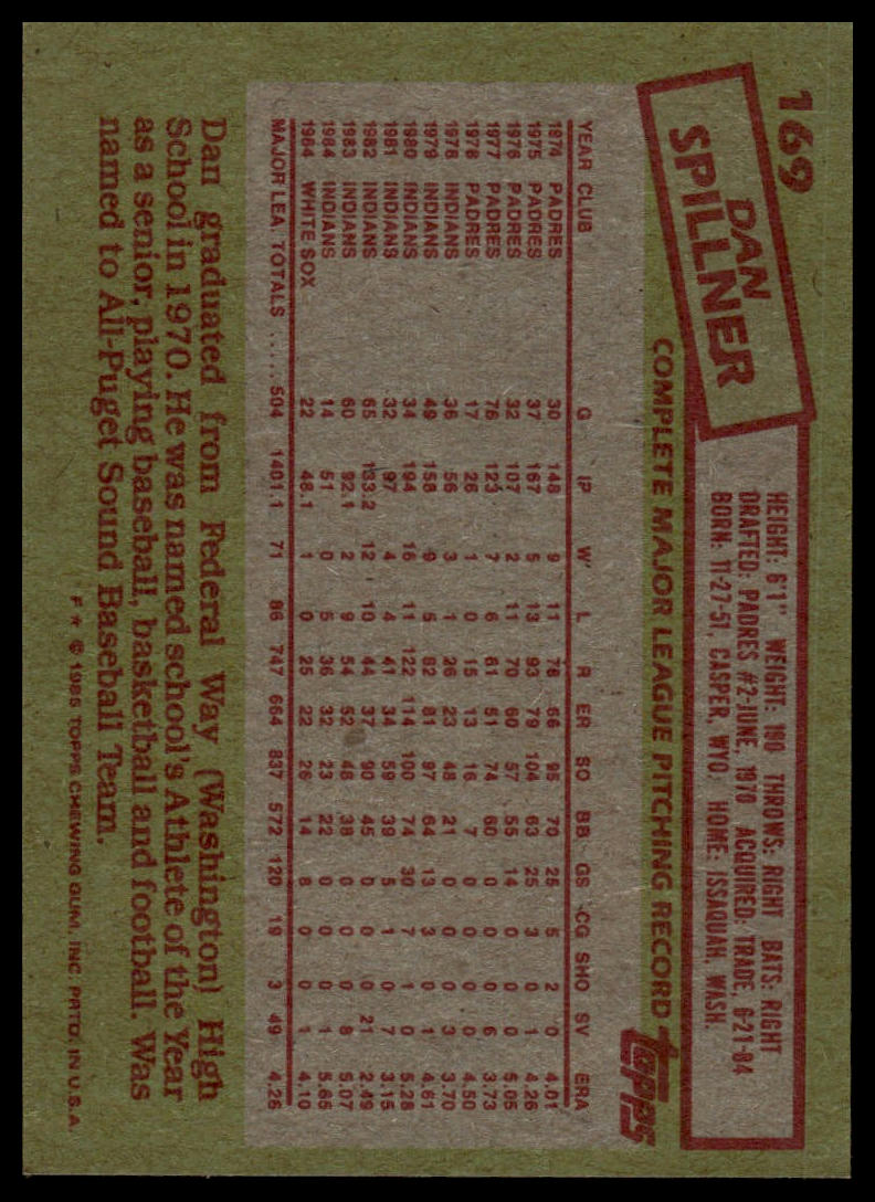 1985 Topps #169 Dan Spillner