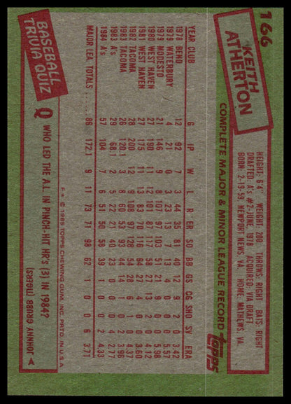1985 Topps #166 Keith Atherton