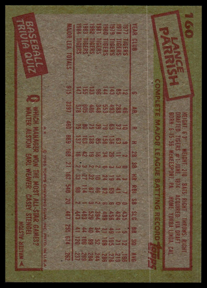 1985 Topps #160 Lance Parrish