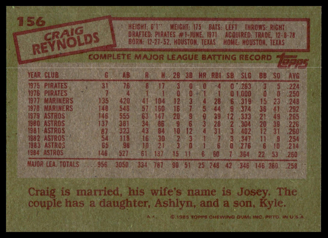 1985 Topps #156 Craig Reynolds