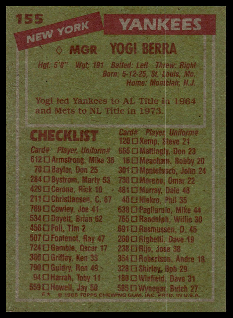 1985 Topps #155 Yogi Berra