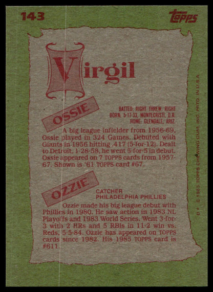 1985 Topps #143 Ossie Virgil / Ozzie Virgil F&amp;S