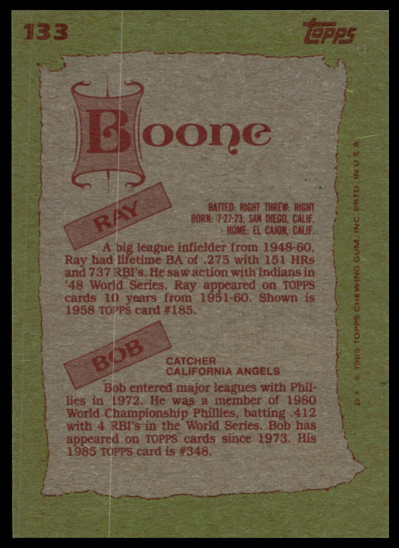 1985 Topps #133 Ray Boone / Bob Boone F&S
