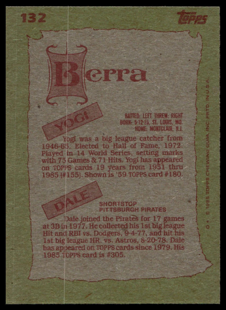 1985 Topps #132 Yogi Berra / Dale Berra F&S
