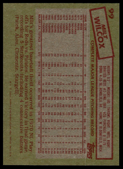 1985 Topps #99 Milt Wilcox