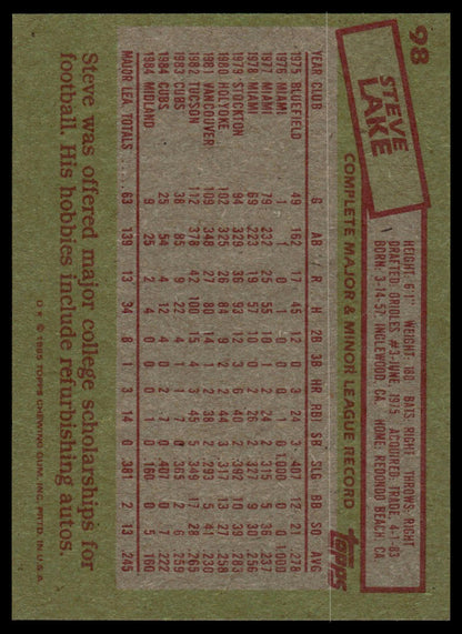 1985 Topps #98 Steve Lake