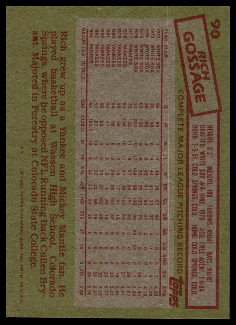 1985 Topps #90 Rich Gossage