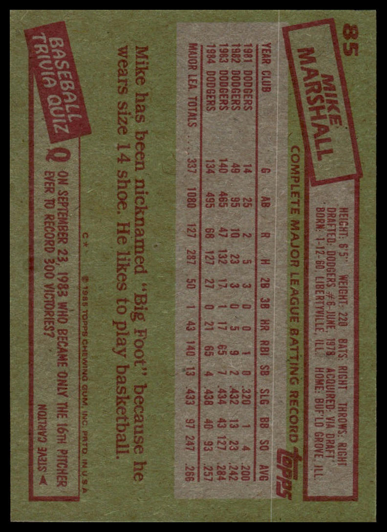 1985 Topps #85 Mike Marshall