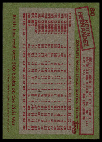 1985 Topps #80 Keith Hernandez
