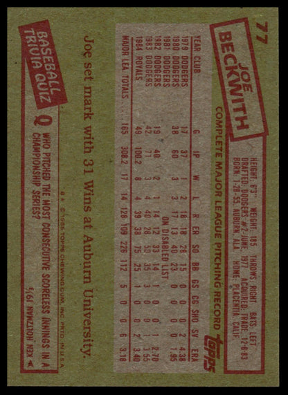 1985 Topps #77 Joe Beckwith