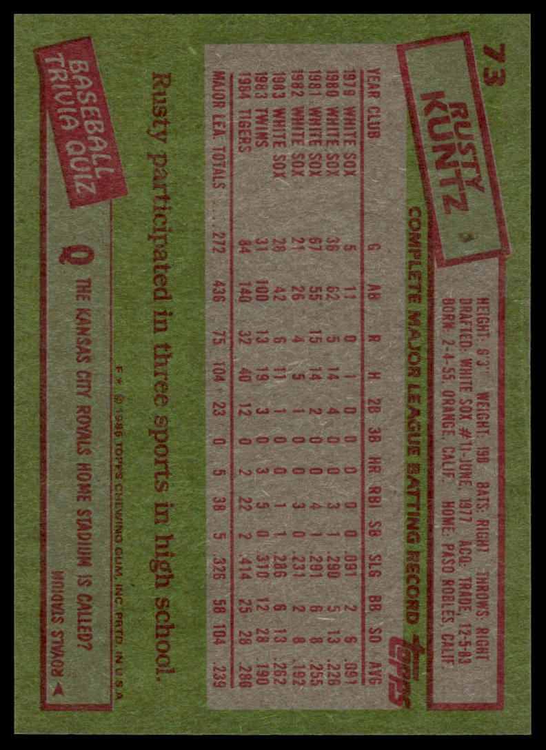 1985 Topps #73 Rusty Kuntz