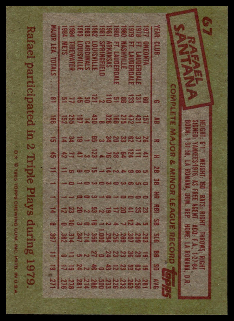 1985 Topps #67 Rafael Santana