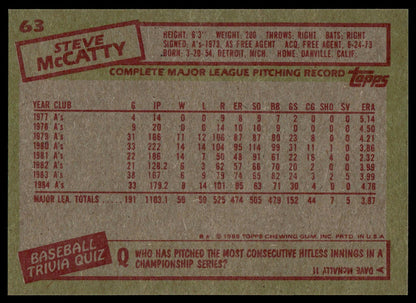 1985 Topps #63 Steve McCatty