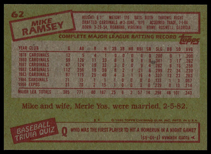 1985 Topps #62 Mike Ramsey