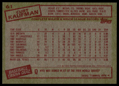 1985 Topps #61 Curt Kaufman