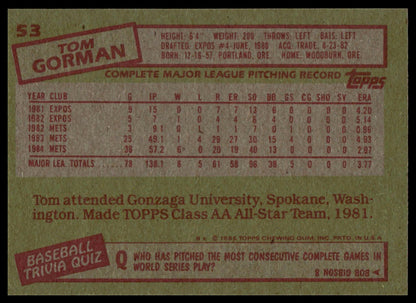 1985 Topps #53 Tom Gorman
