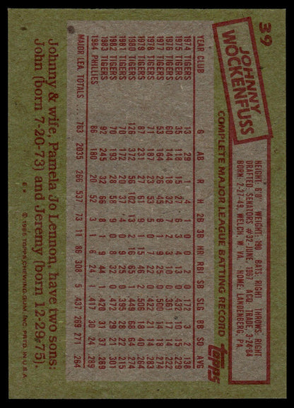 1985 Topps #39 Johnny Wockenfuss