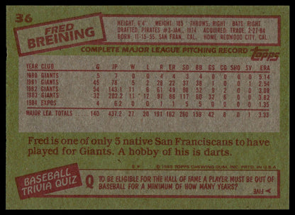 1985 Topps #36 Fred Breining