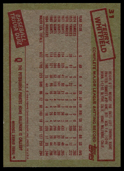 1985 Topps #31 Terry Whitfield