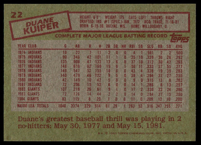 1985 Topps #22 Duane Kuiper