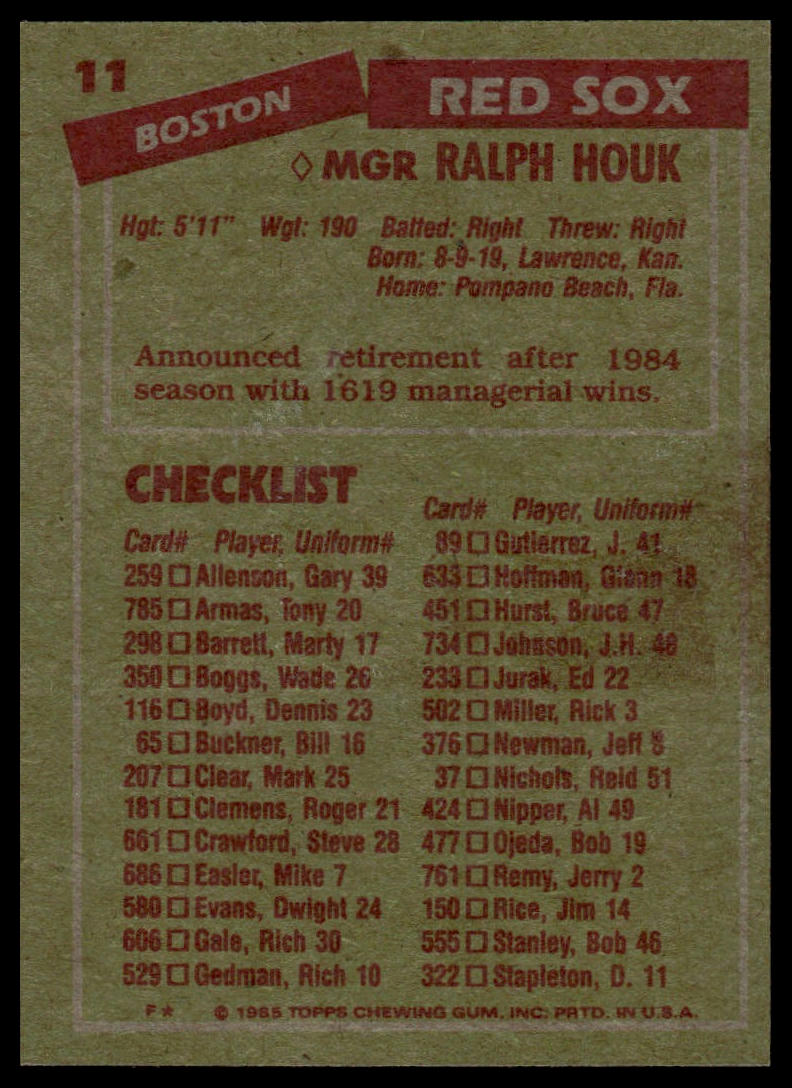 1985 Topps #11 Ralph Houk