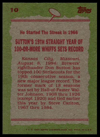 1985 Topps #10 Don Sutton