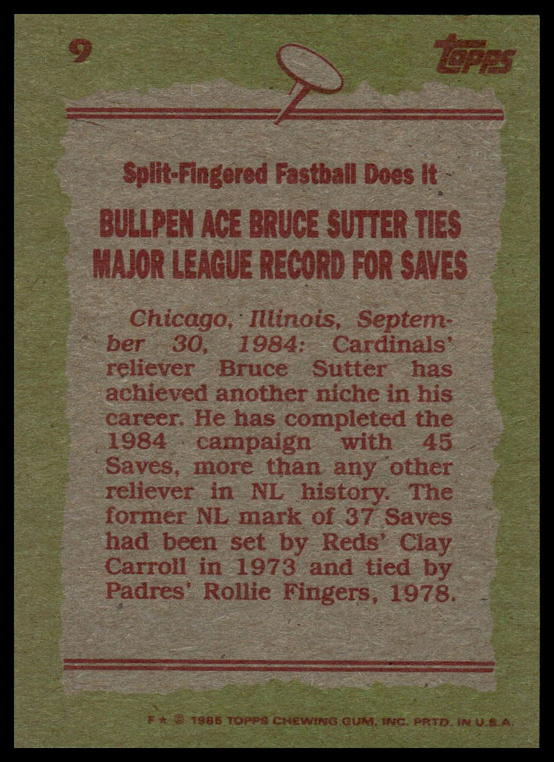 1985 Topps #9 Bruce Sutter