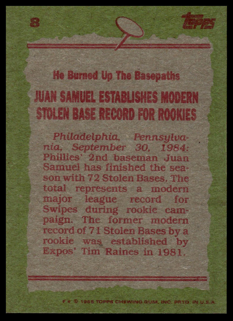 1985 Topps #8 Juan Samuel