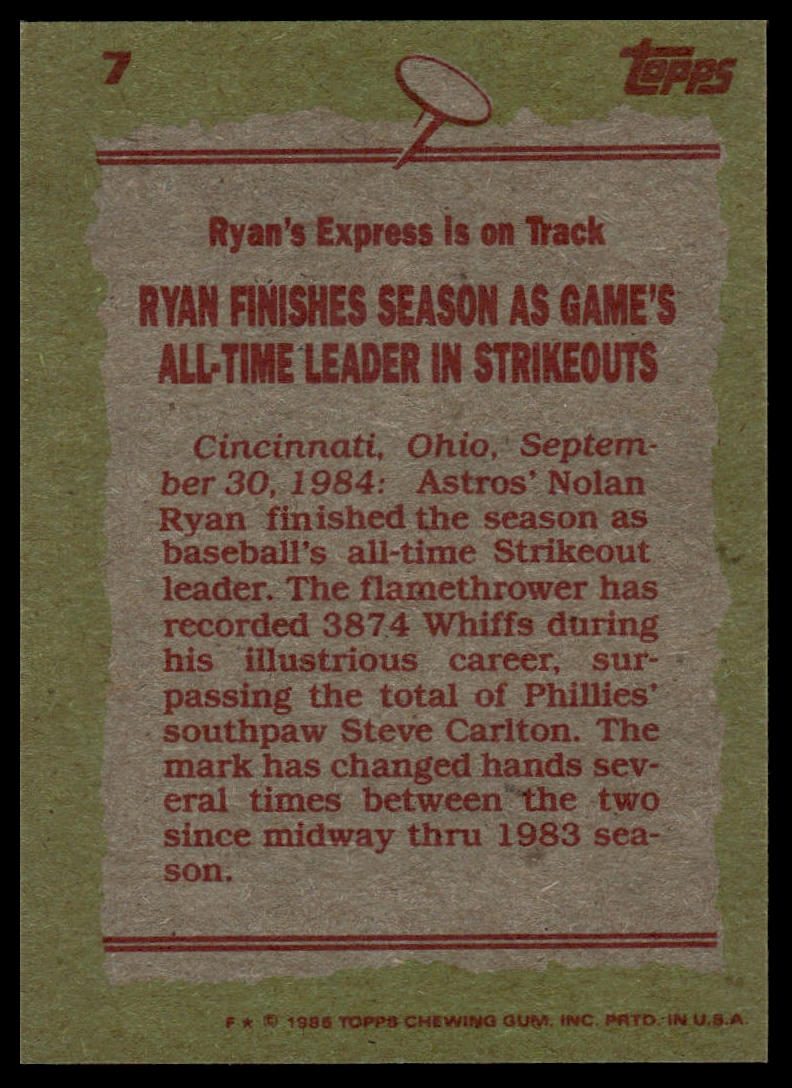 1985 Topps #7 Nolan Ryan