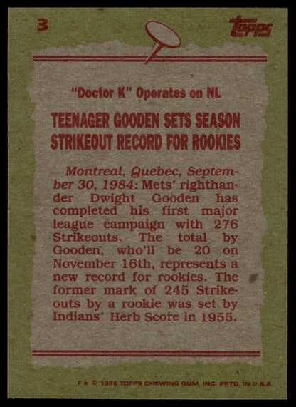 1985 Topps #3 Dwight Gooden