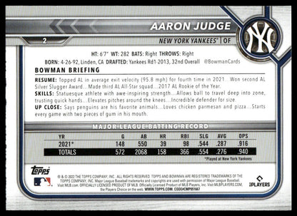 2022 Bowman #2 Aaron Judge Sky Blue #/499