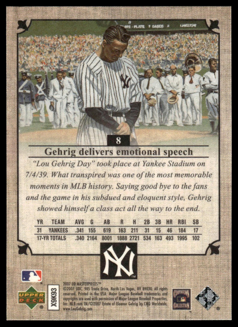 2007 Upper Deck Masterpieces #8 Lou Gehrig Blue Steel #/50