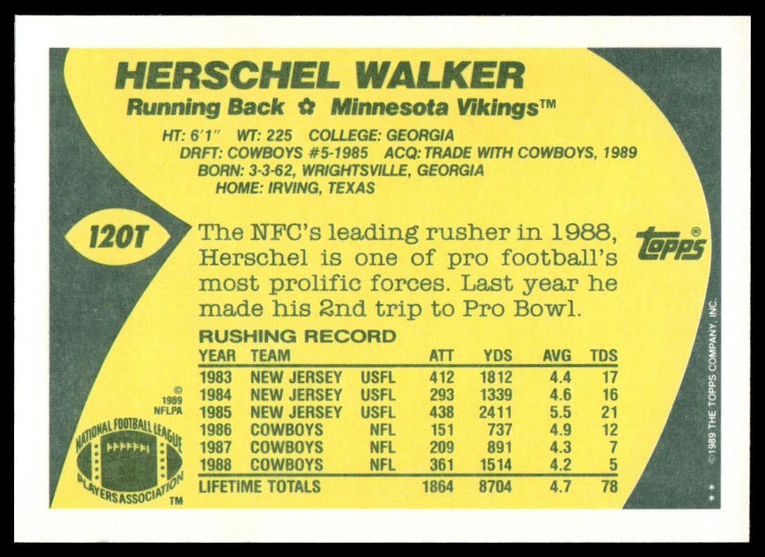 1989 Topps Traded #120T Herschel Walker
