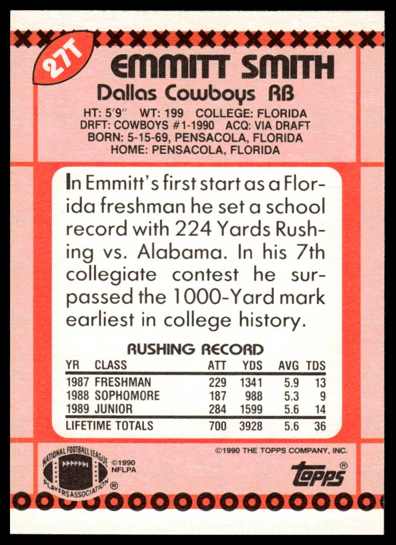 1990 Topps Traded #27T Emmitt Smith