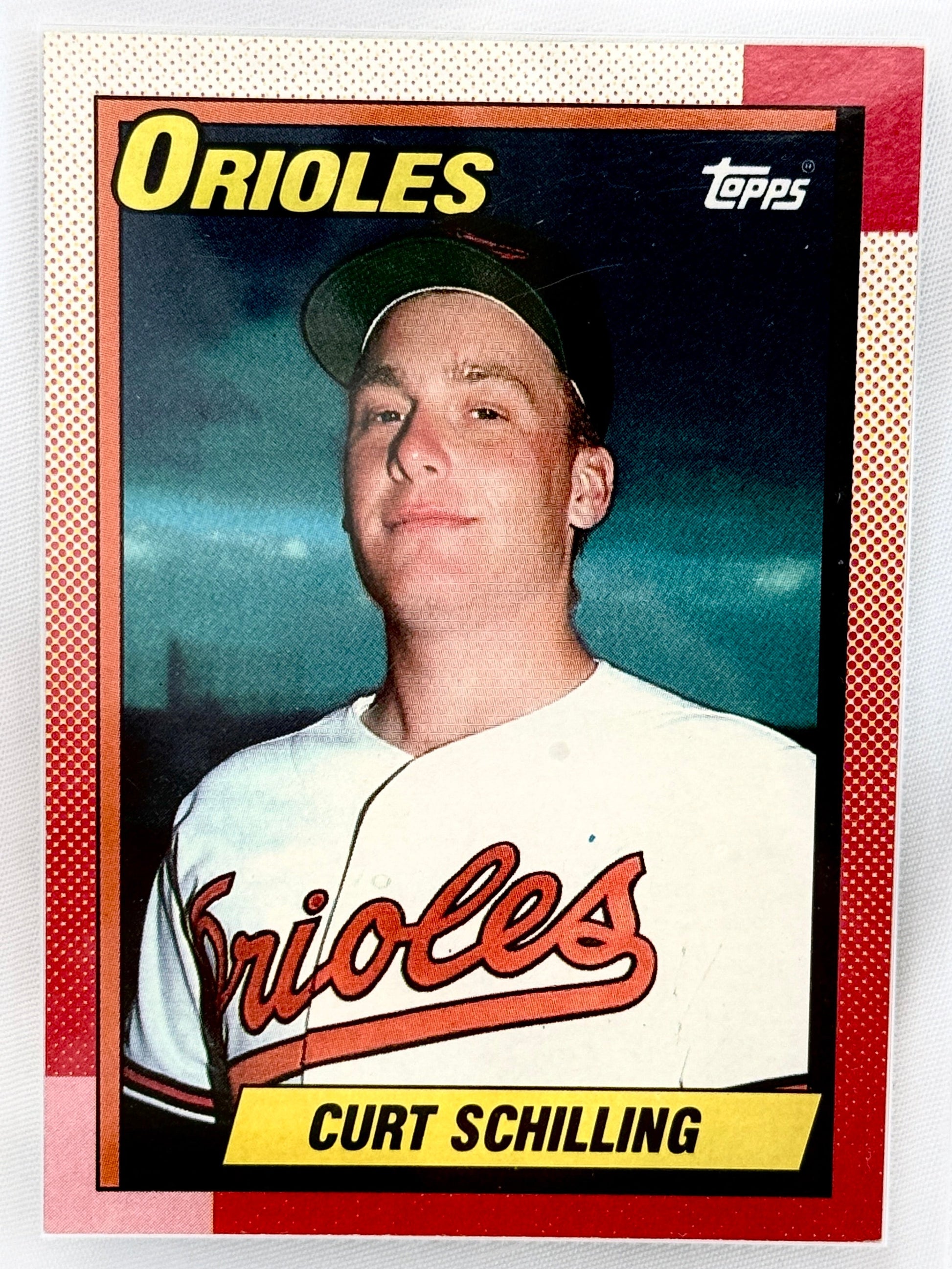 A vintage Topps Curt Schilling Baltimore Orioles baseball trading card.