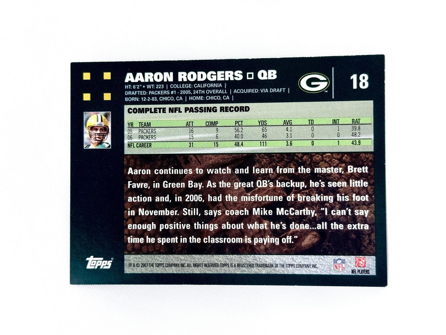 2007 Topps #18 Aaron Rodgers