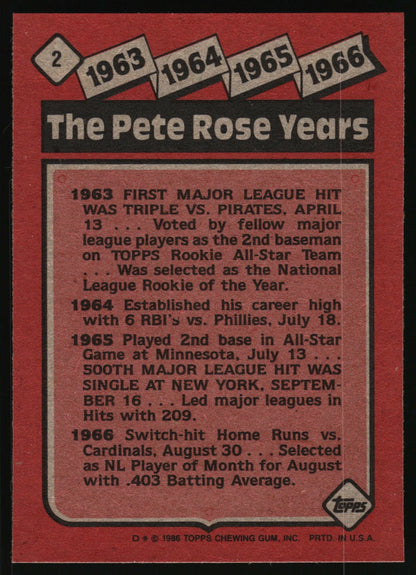1986 Topps #2 The Pete Rose Years: 1963-1966