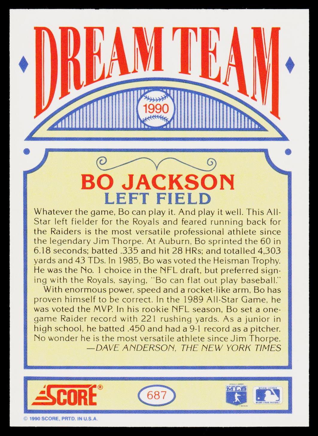 1990 Score #687 Bo Jackson