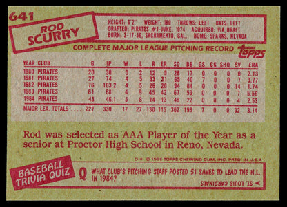 1985 Topps #641 Rod Scurry