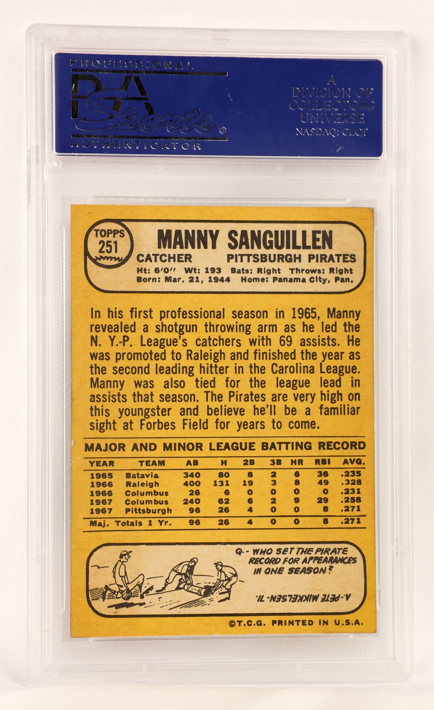 1968 Topps #251 Manny Sanguillen
