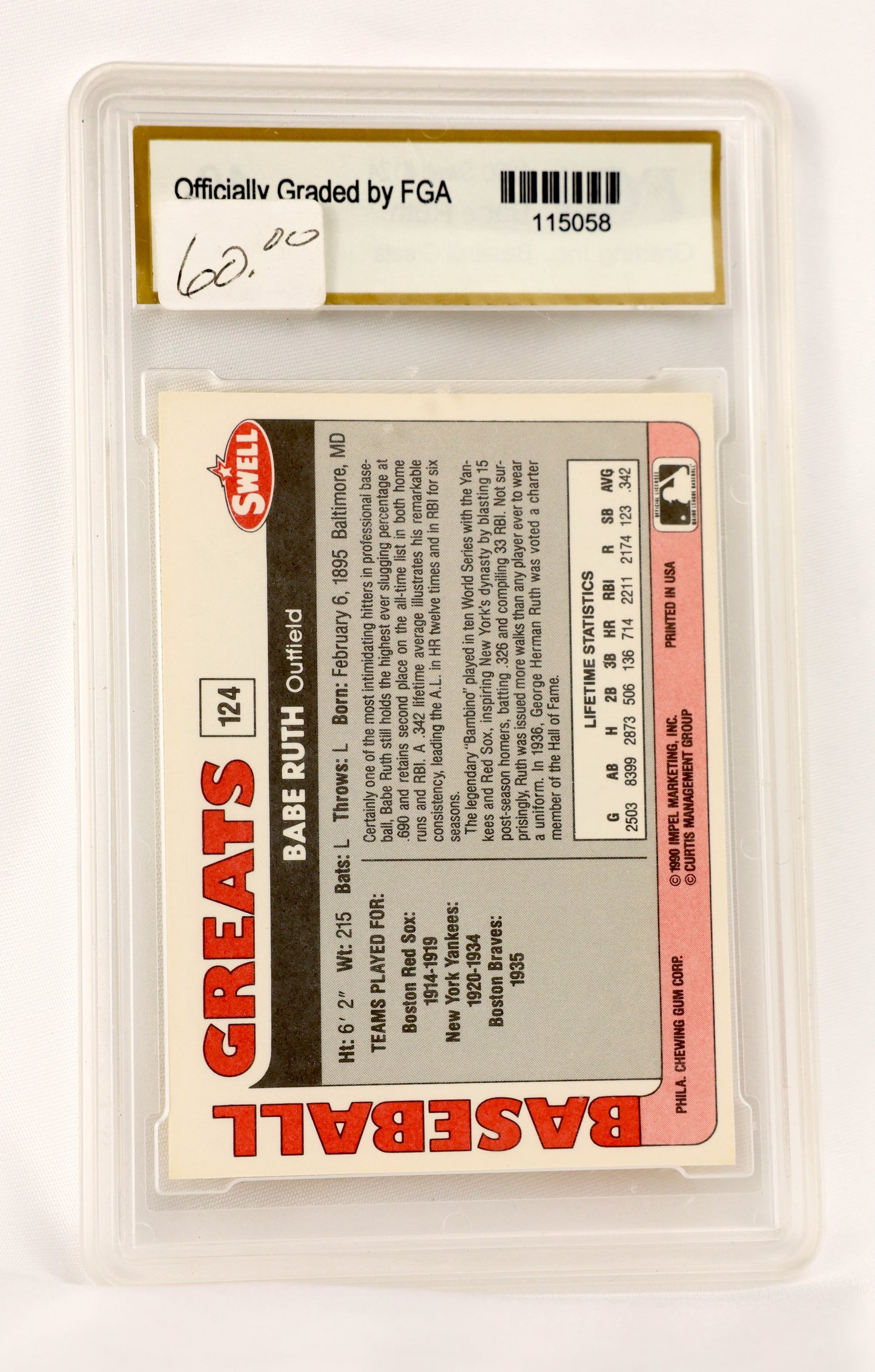 1991 Swell Baseball Greats #124 Babe Ruth