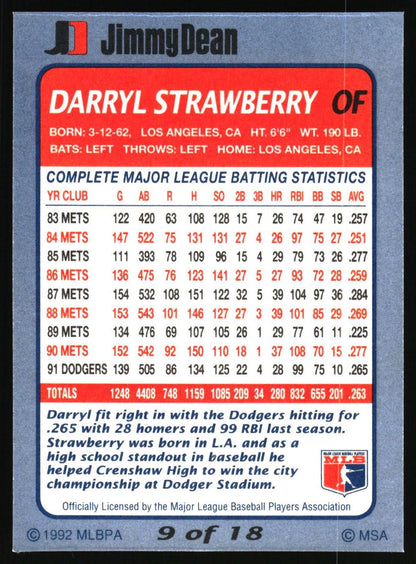 1992 Jimmy Dean #9 Darryl Strawberry