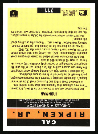 1992 Fleer #711 Cal Ripken, Jr.