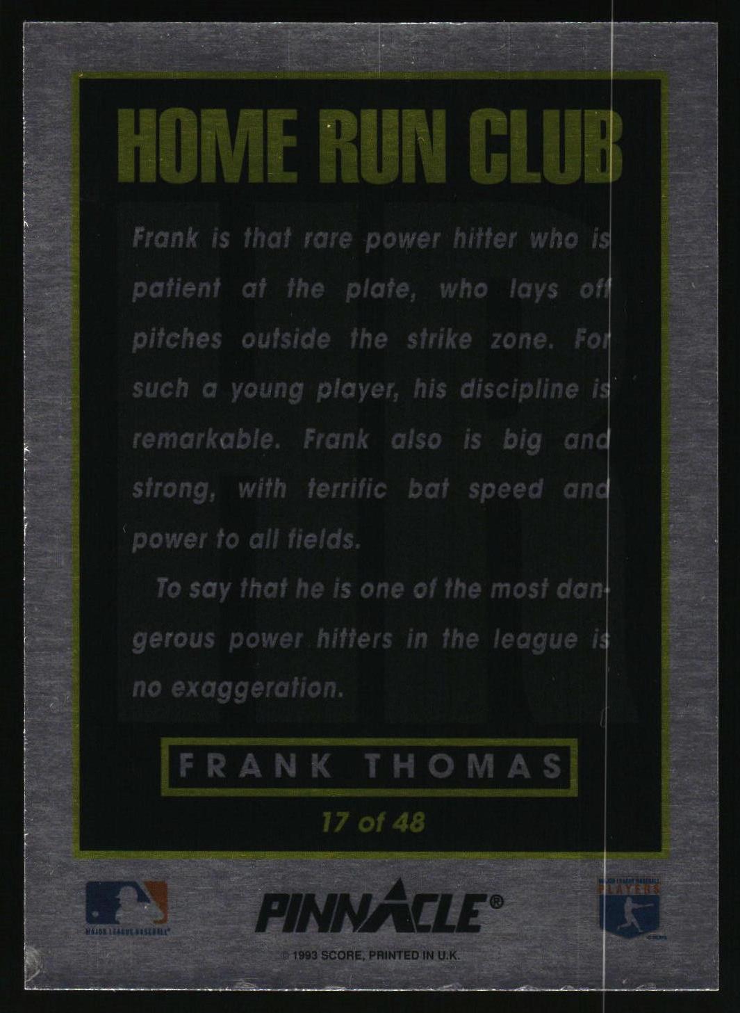 1993 Pinnacle Home Run Club #17 Frank Thomas