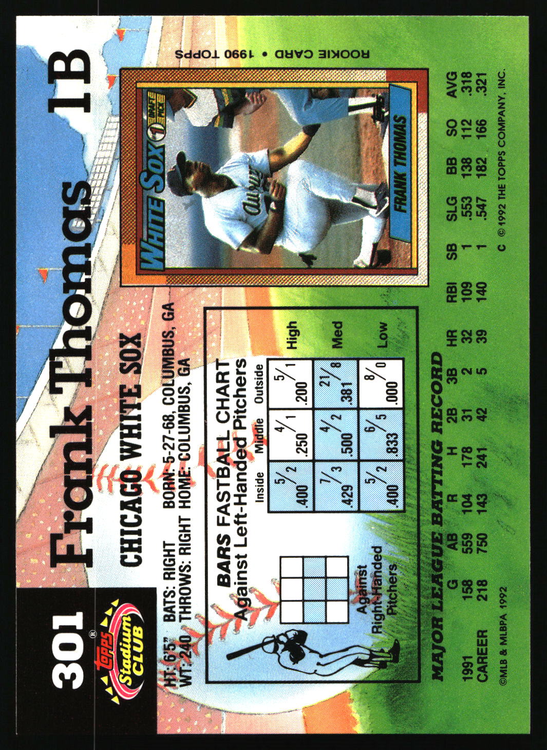 1992 Stadium Club #301 Frank Thomas