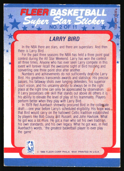 1988-89 Fleer #2 Larry Bird Stickers