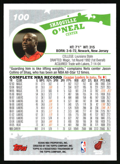 2005-06 Topps #100 Shaquille O'Neal