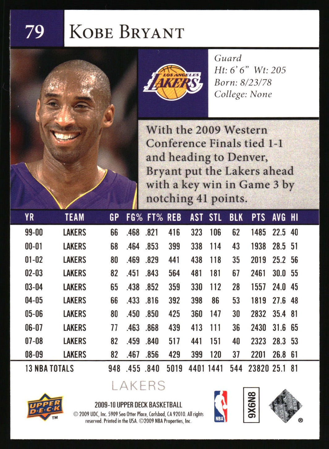 2009-10 Upper Deck #79 Kobe Bryant