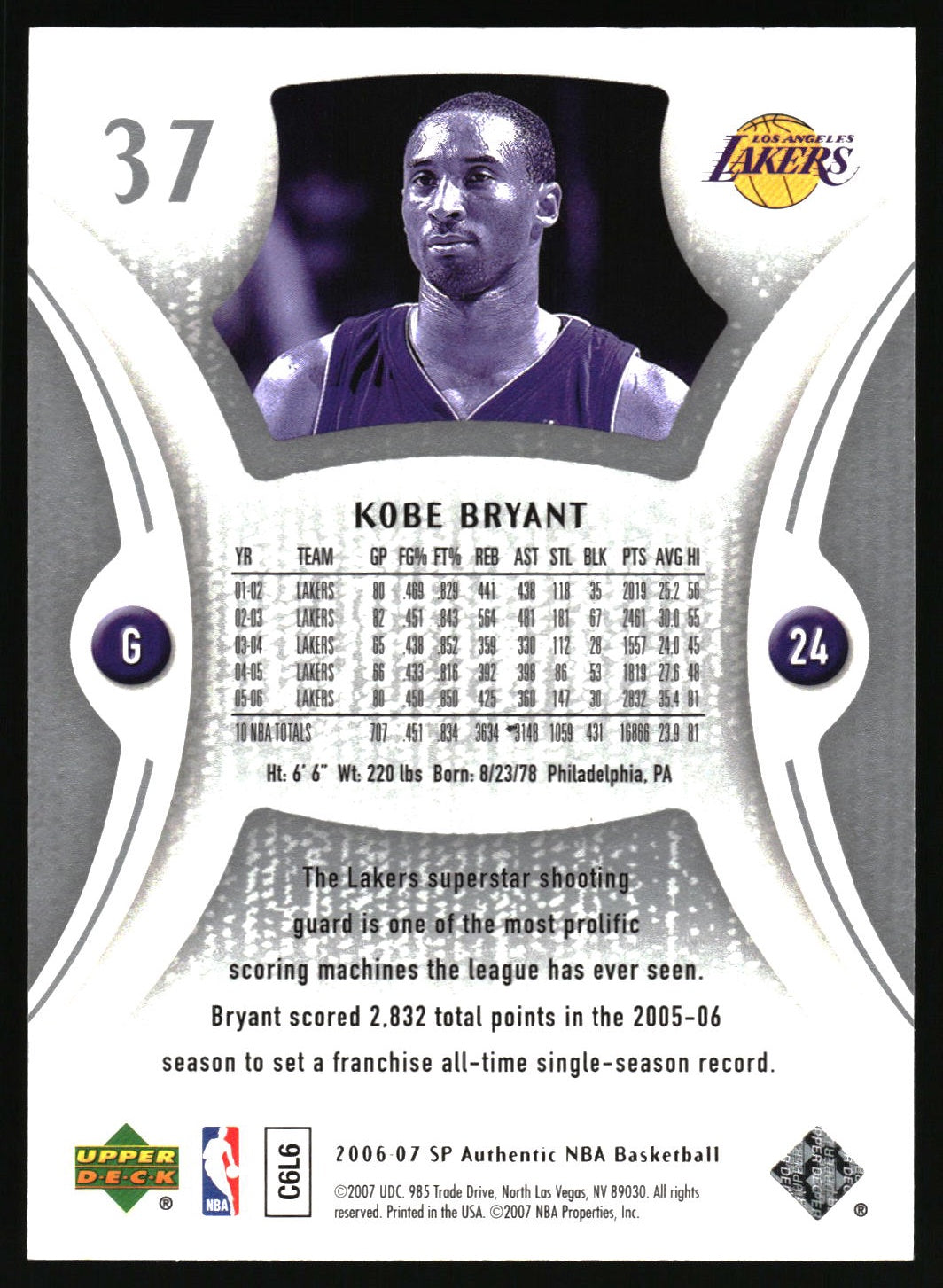 2006-07 SP Authentic #37 Kobe Bryant
