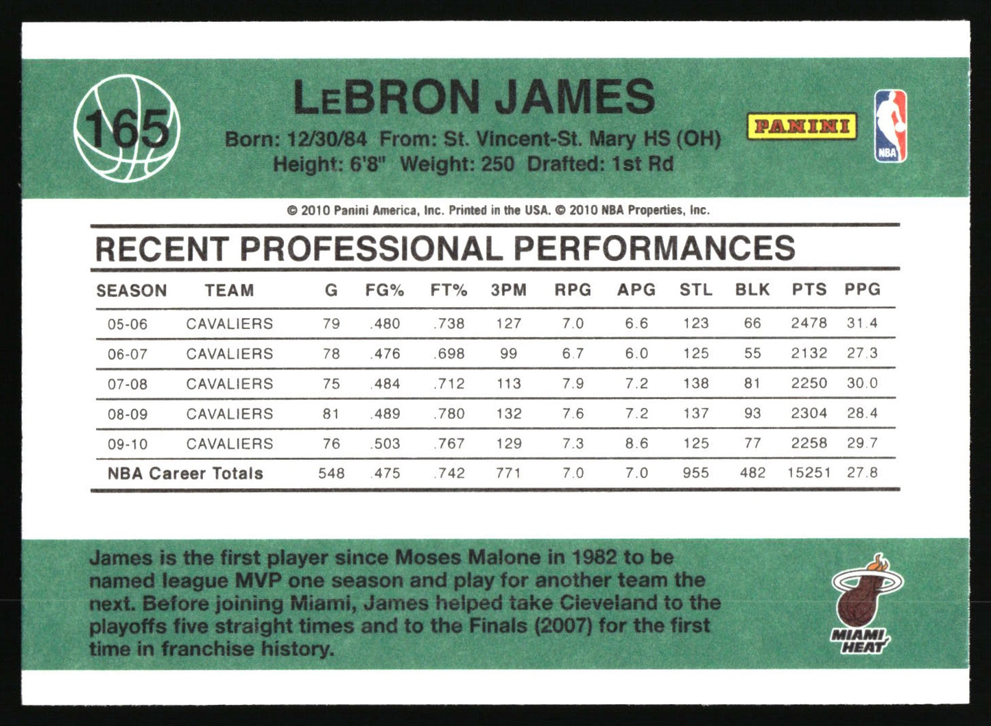 2010-11 Donruss #165 LeBron James
